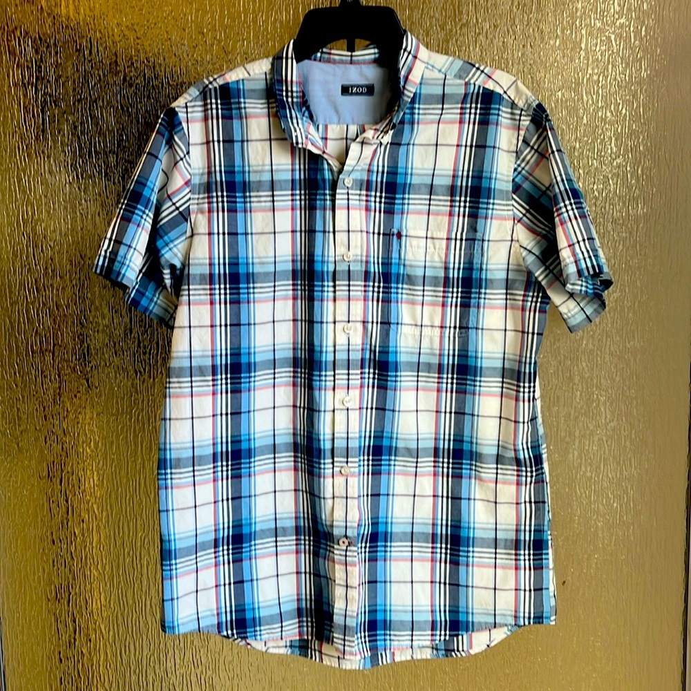 Izod large blue, white, and red button down shirt